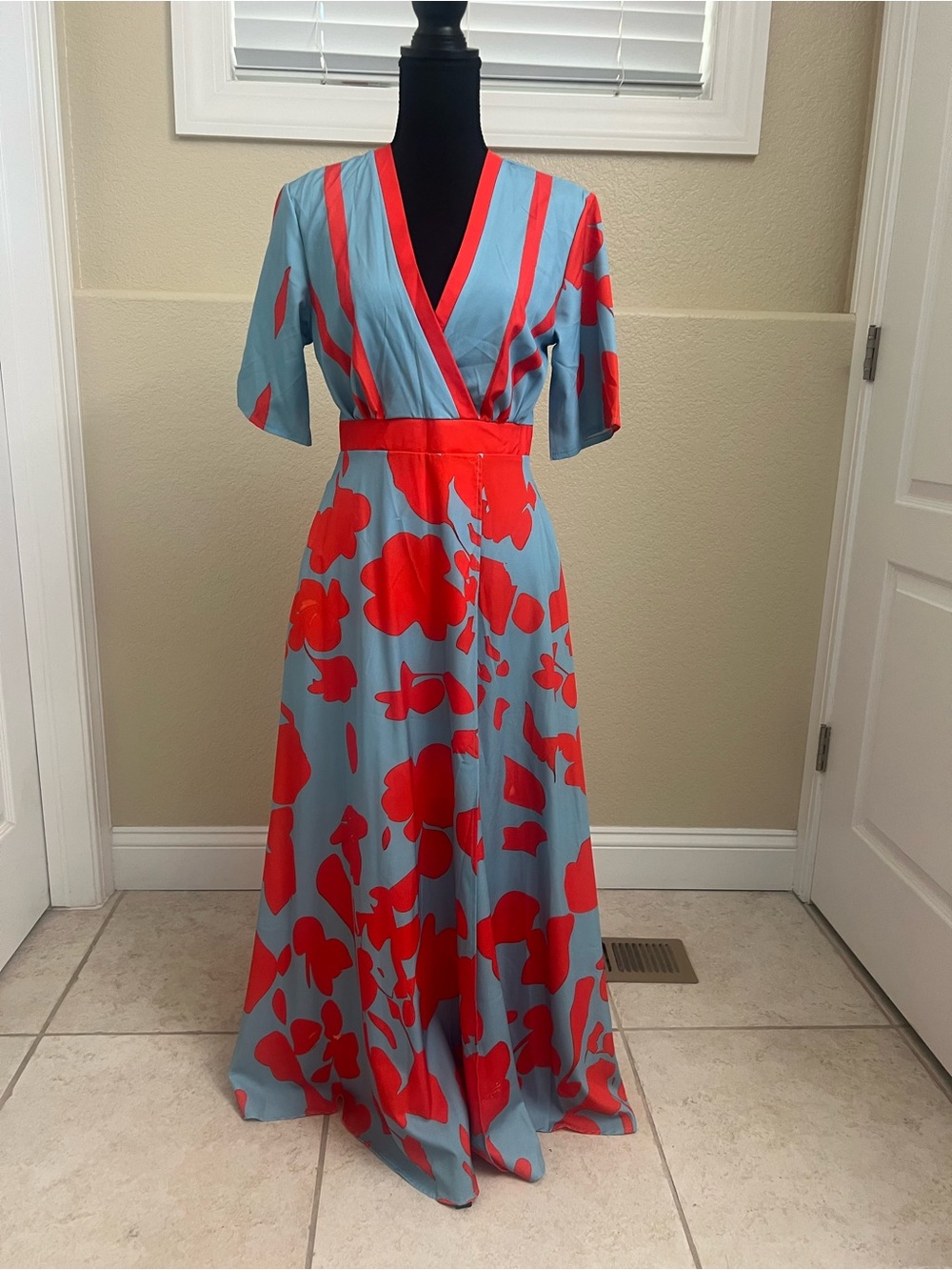 Red Floral Print Wrap Maxi Dress - Women